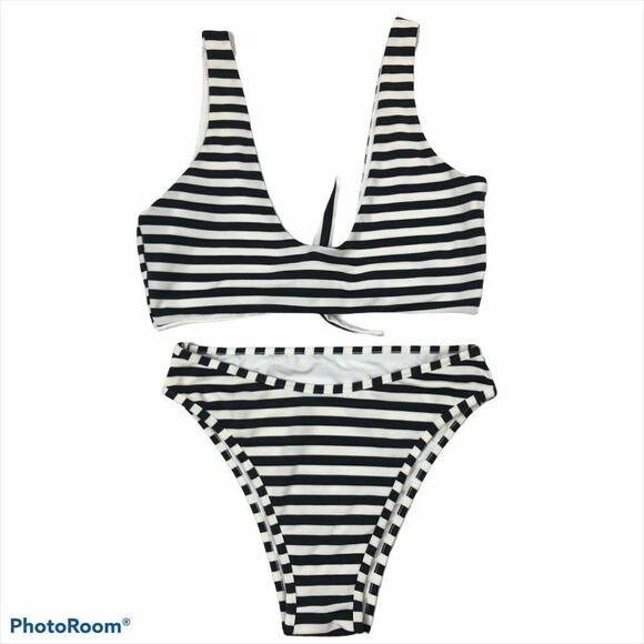 Unbranded Grey and White Striped Bikini Medium - Picture 2 of 11